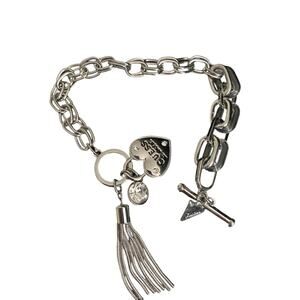 Brand New Guess Charm Heart Locket Bracelet Silver Tone